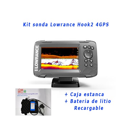 Kit sonda Lowrance Hook2 4 GPS + caja estanca + bateria de litio
