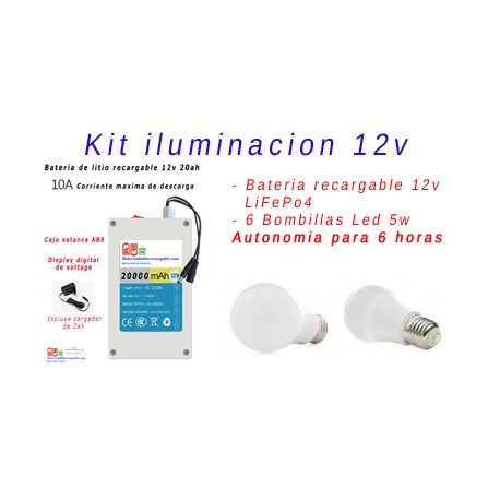 Kit iluminacion Led 1 mts con bateria de Litio recargable a 12v