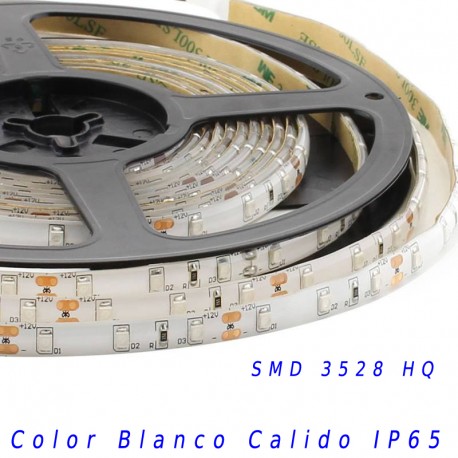Tira Led HQ SMD 3528 monocolor 12v 60 led/m IP65 Blanco calido
