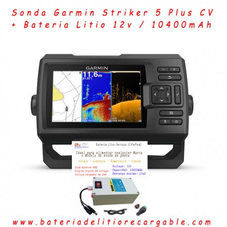 Kit sonda Garmin Striker Plus 5 cv GPS + bateria de litio 10ah