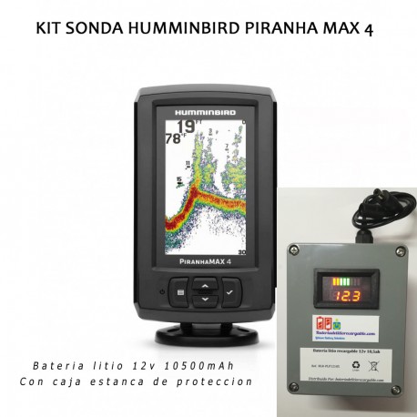 Kit sonda Humminbird Piranha Max 4 + caja estanca + bateria litio