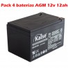 Pack de 4 baterias AGM 12v 12ah Kaise