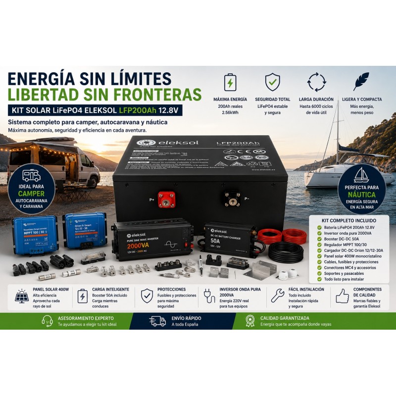Kit Solar Camper LiFePO4 200Ah + Panel 400W + Booster 50A | BaLiRe