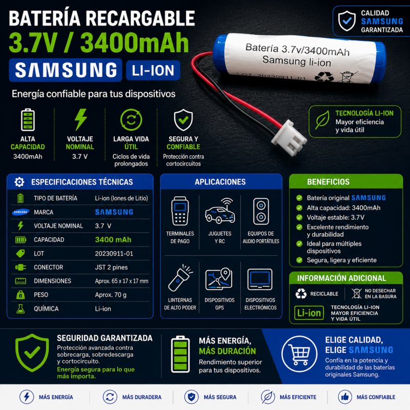 Batería Samsung 3,7V 3400mAh Samsung larga duración