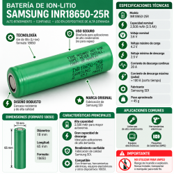Samsung INR18650-25R 3,7V 2500mAh 20A – Alta descarga